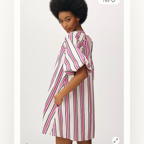 Bel Kazan Anthropologie women’s xs/s puff sleeve striped mini kaftan dress - Picture 3 of 8